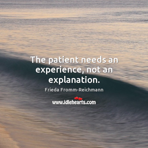 The patient needs an experience, not an explanation. Frieda Fromm-Reichmann Picture Quote