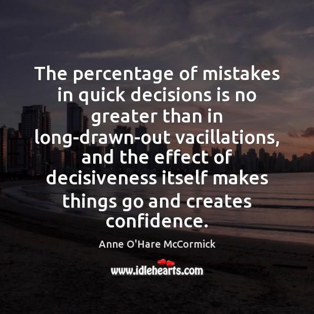 The percentage of mistakes in quick decisions is no greater than in Anne O’Hare McCormick Picture Quote