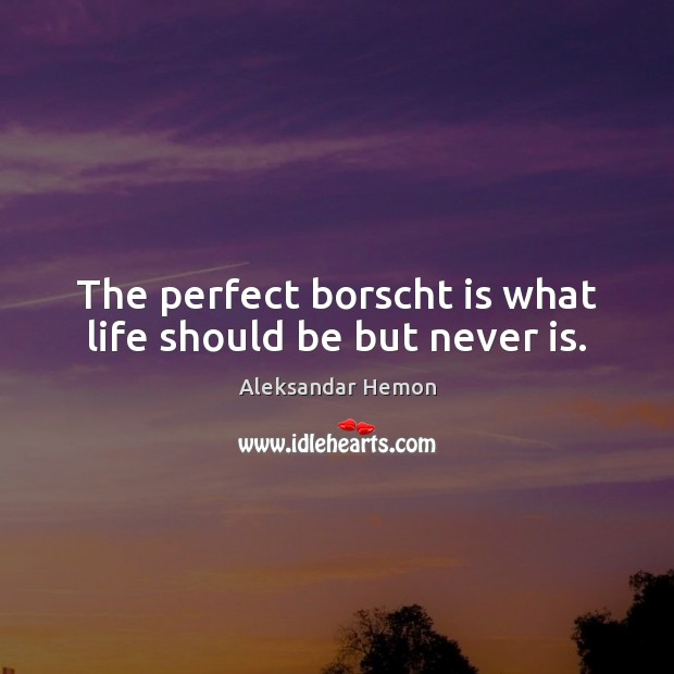 The perfect borscht is what life should be but never is. Aleksandar Hemon Picture Quote