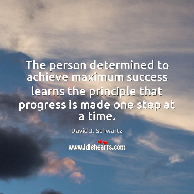 The person determined to achieve maximum success learns the principle that progress David J. Schwartz Picture Quote