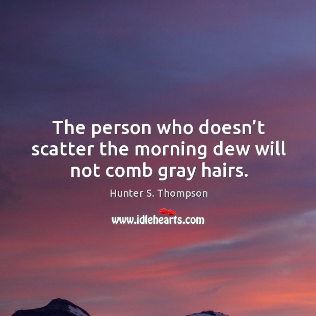 The person who doesn’t scatter the morning dew will not comb gray hairs. Hunter S. Thompson Picture Quote