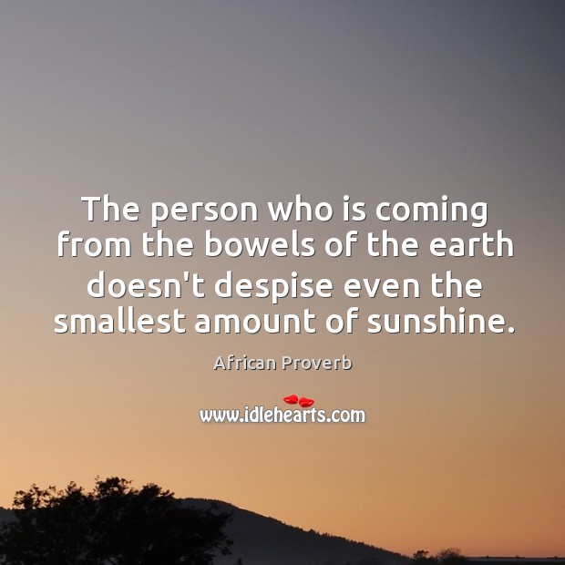 The person who is coming from the bowels of the earth doesn’t despise even the smallest amount of sunshine. African Proverbs Image