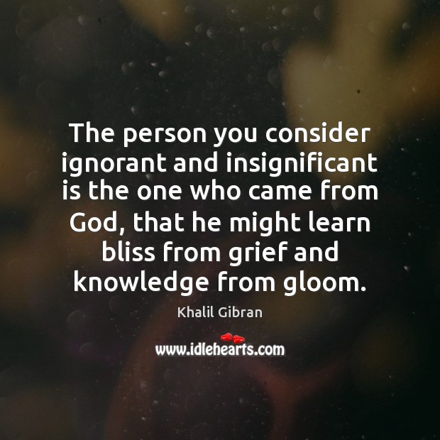 The person you consider ignorant and insignificant is the one who came Khalil Gibran Picture Quote