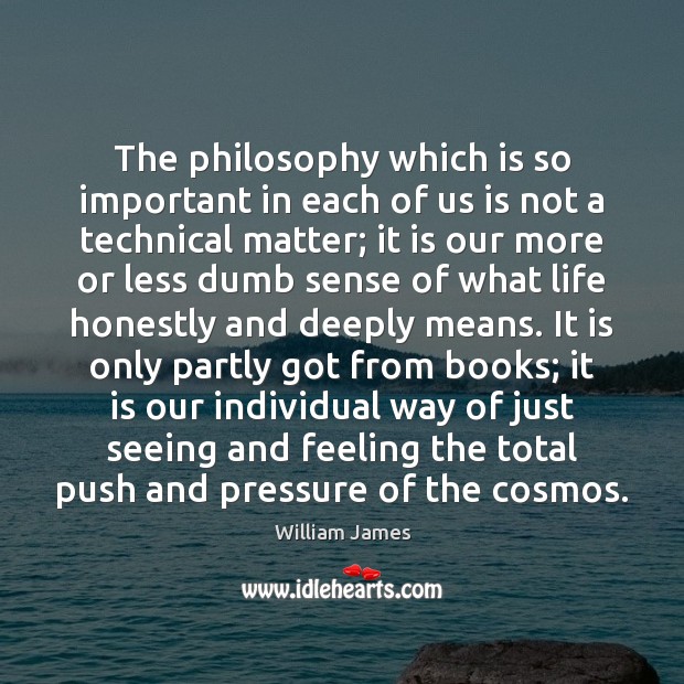 The philosophy which is so important in each of us is not William James Picture Quote