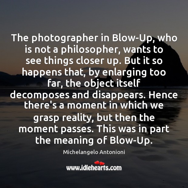 The photographer in Blow-Up, who is not a philosopher, wants to see Image
