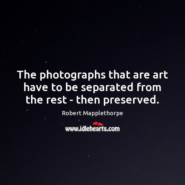 The photographs that are art have to be separated from the rest – then preserved. Robert Mapplethorpe Picture Quote