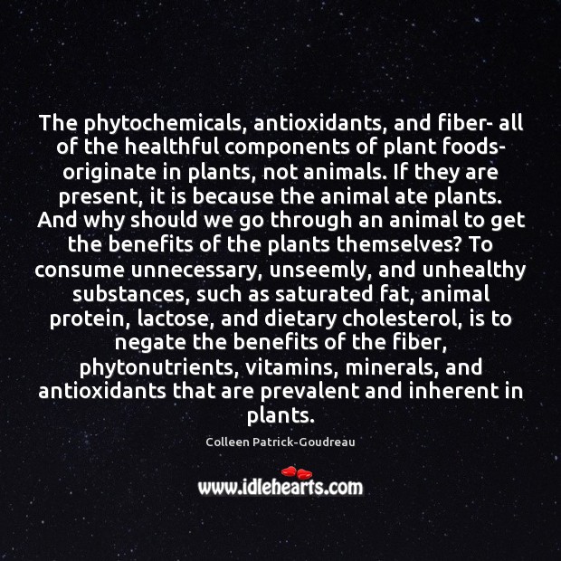 The phytochemicals, antioxidants, and fiber- all of the healthful components of plant Colleen Patrick-Goudreau Picture Quote