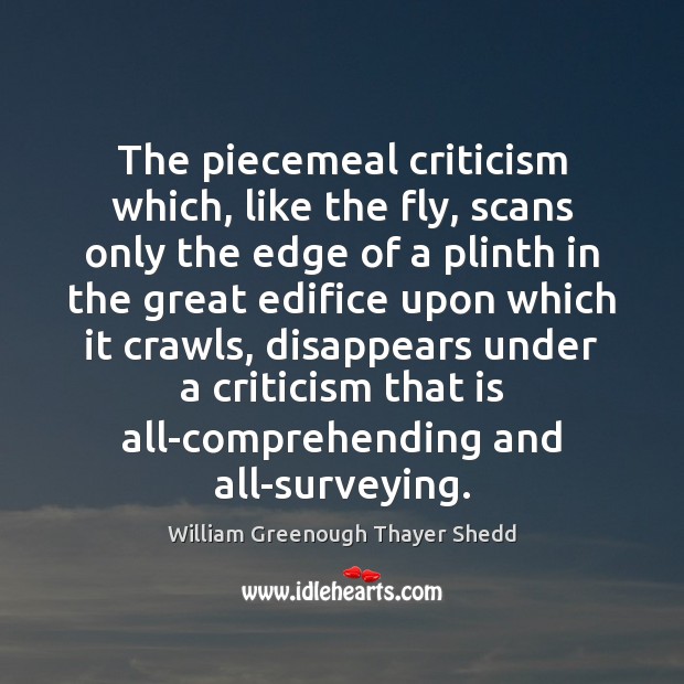 The piecemeal criticism which, like the fly, scans only the edge of 