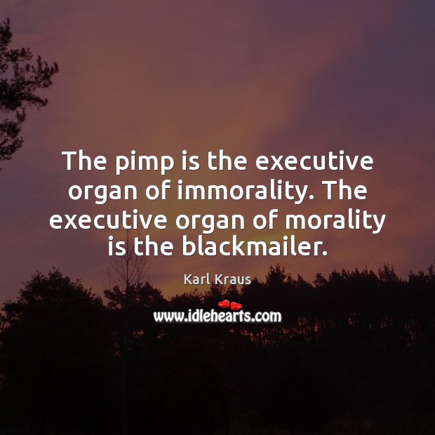 The pimp is the executive organ of immorality. The executive organ of Karl Kraus Picture Quote