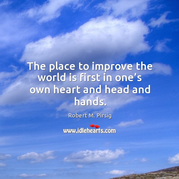 The place to improve the world is first in one’s own heart and head and hands. World Quotes Image