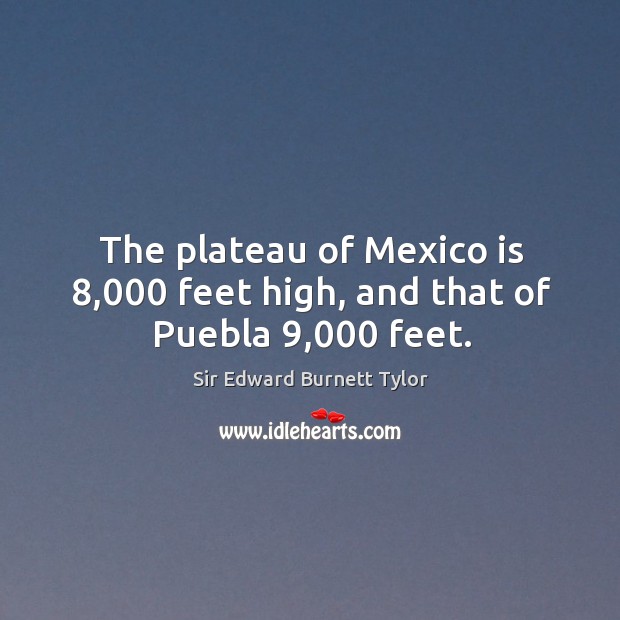 The plateau of mexico is 8,000 feet high, and that of puebla 9,000 feet. Sir Edward Burnett Tylor Picture Quote