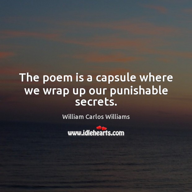 The poem is a capsule where we wrap up our punishable secrets. William Carlos Williams Picture Quote