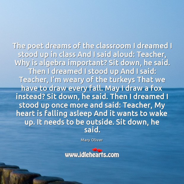 The poet dreams of the classroom I dreamed I stood up in Mary Oliver Picture Quote