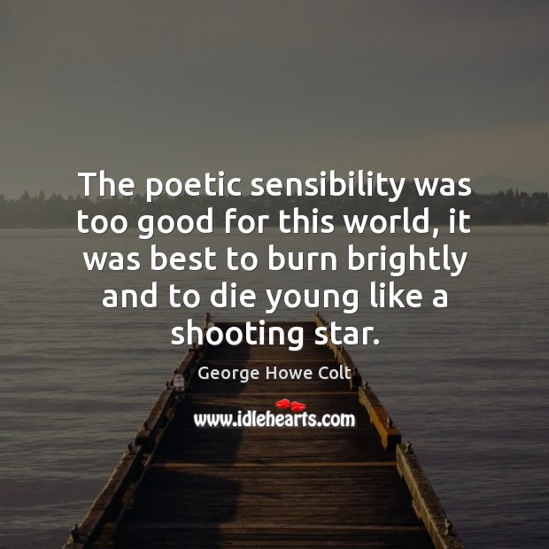 The poetic sensibility was too good for this world, it was best George Howe Colt Picture Quote