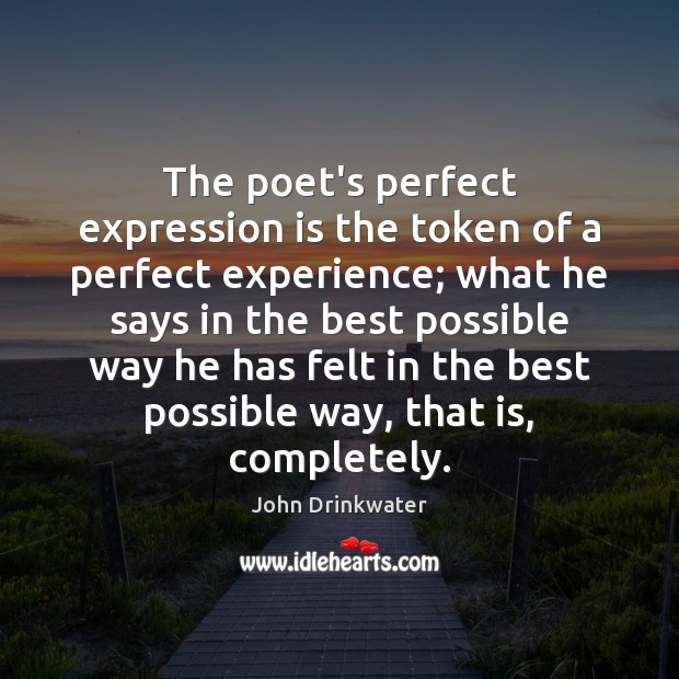 The poet’s perfect expression is the token of a perfect experience; what John Drinkwater Picture Quote
