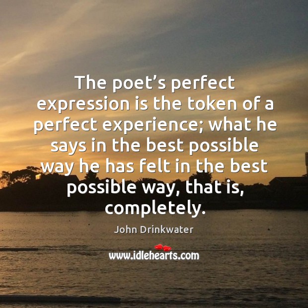 The poet’s perfect expression is the token of a perfect experience; what he says in the best Image