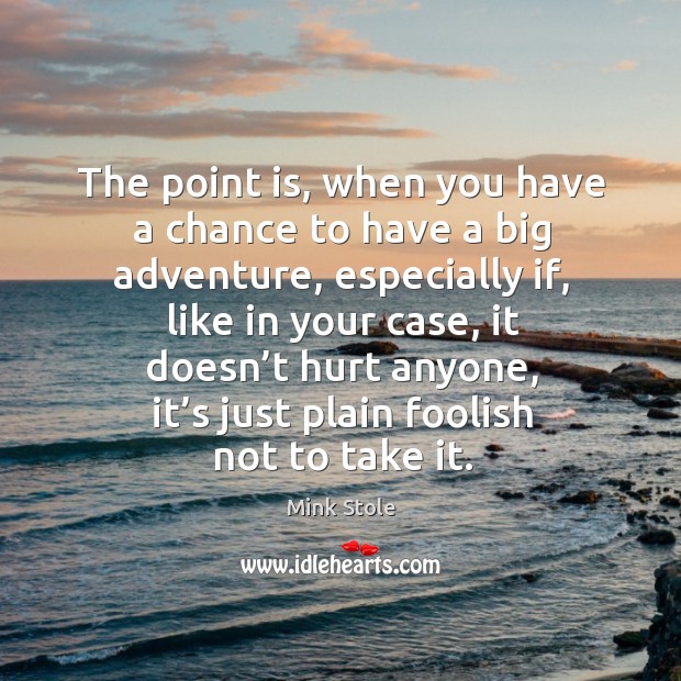 The point is, when you have a chance to have a big adventure, especially if, like in your case.. Mink Stole Picture Quote