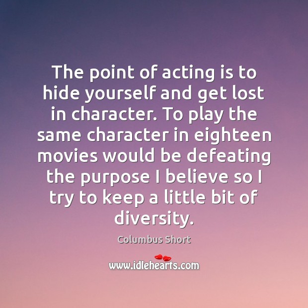 The point of acting is to hide yourself and get lost in Acting Quotes Image