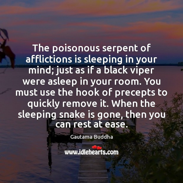 The poisonous serpent of afflictions is sleeping in your mind; just as Gautama Buddha Picture Quote