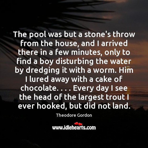 The pool was but a stone’s throw from the house, and I Theodore Gordon Picture Quote