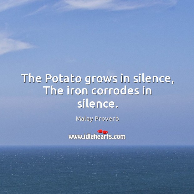 The potato grows in silence, the iron corrodes in silence. Malay Proverbs Image