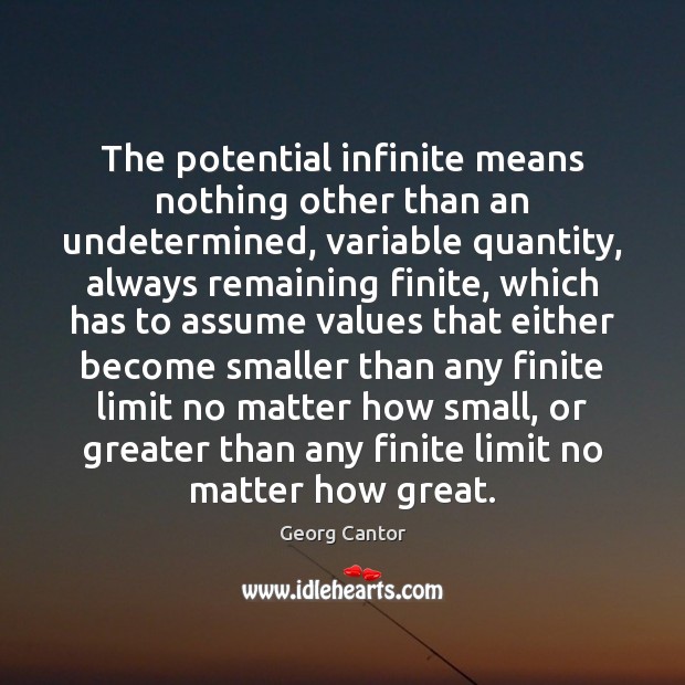 The potential infinite means nothing other than an undetermined, variable quantity, always Georg Cantor Picture Quote