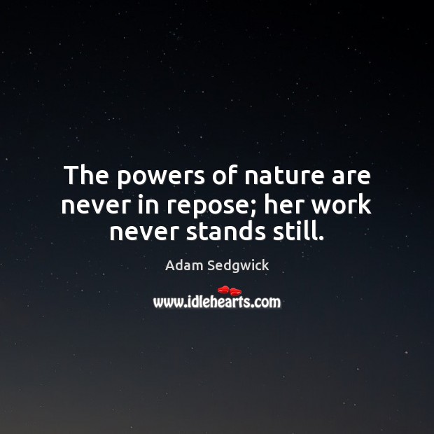 The powers of nature are never in repose; her work never stands still. Adam Sedgwick Picture Quote