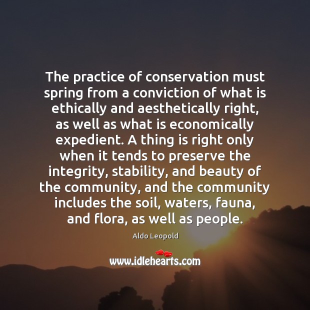 The practice of conservation must spring from a conviction of what is 