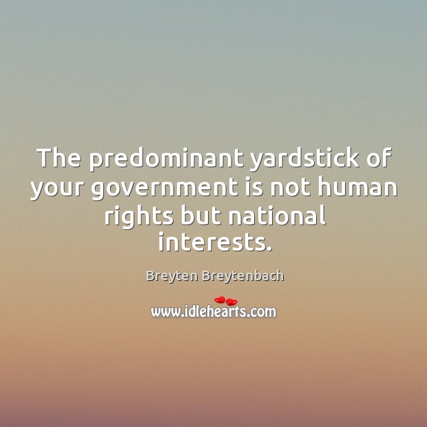 The predominant yardstick of your government is not human rights but national interests. Breyten Breytenbach Picture Quote