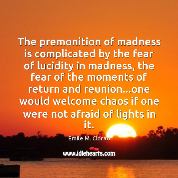 The premonition of madness is complicated by the fear of lucidity in Emile M. Cioran Picture Quote