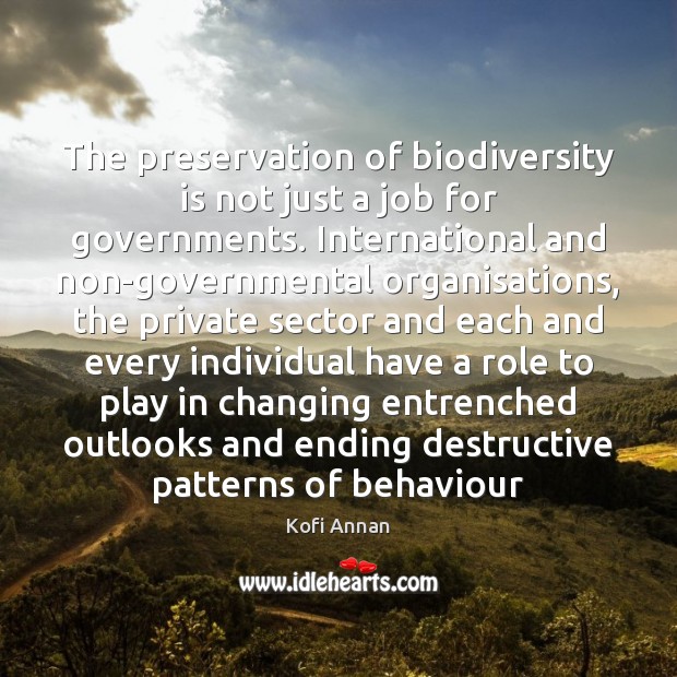 The preservation of biodiversity is not just a job for governments. International Kofi Annan Picture Quote