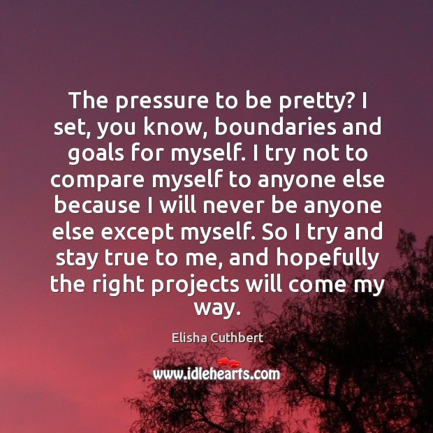 The pressure to be pretty? I set, you know, boundaries and goals for myself. Image