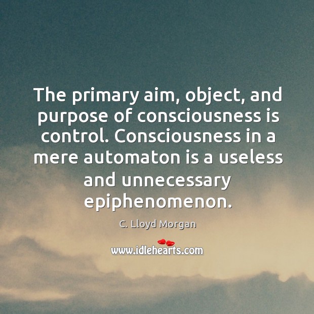 The primary aim, object, and purpose of consciousness is control. Consciousness in Image