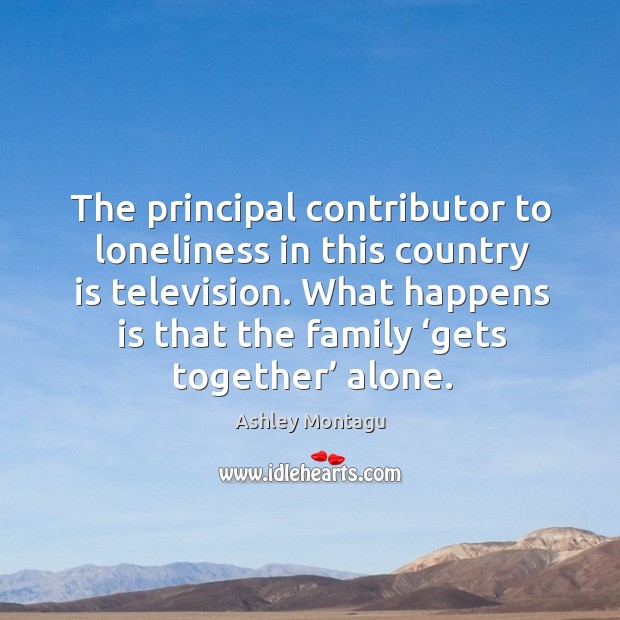 The principal contributor to loneliness in this country is television. Ashley Montagu Picture Quote