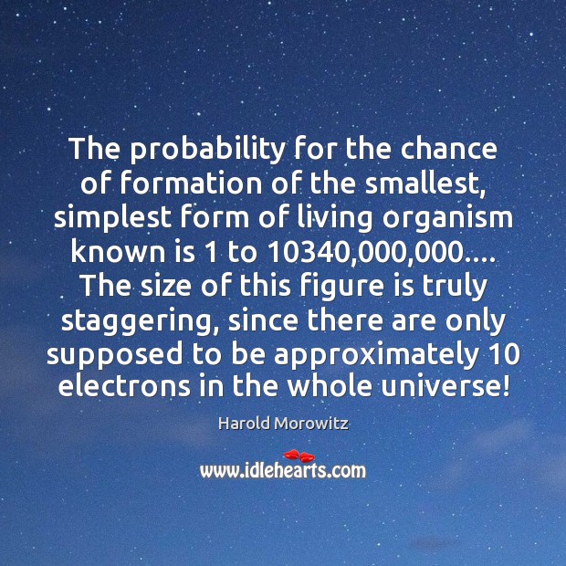 The probability for the chance of formation of the smallest, simplest form Harold Morowitz Picture Quote