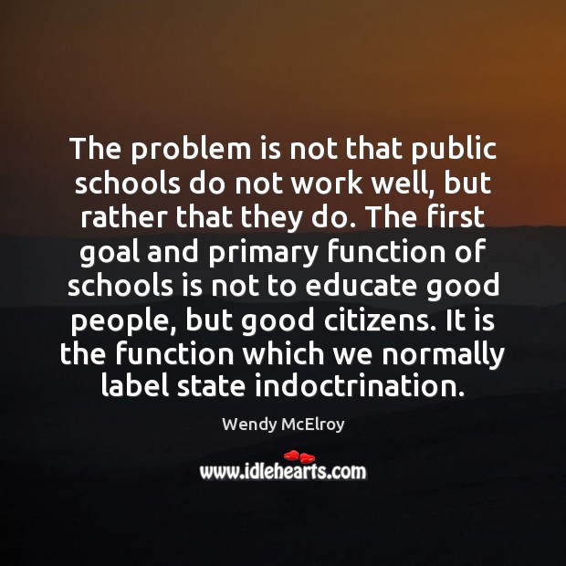 The problem is not that public schools do not work well, but Wendy McElroy Picture Quote
