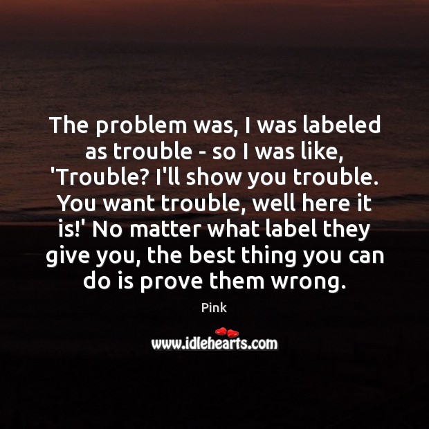 The problem was, I was labeled as trouble – so I was Pink Picture Quote
