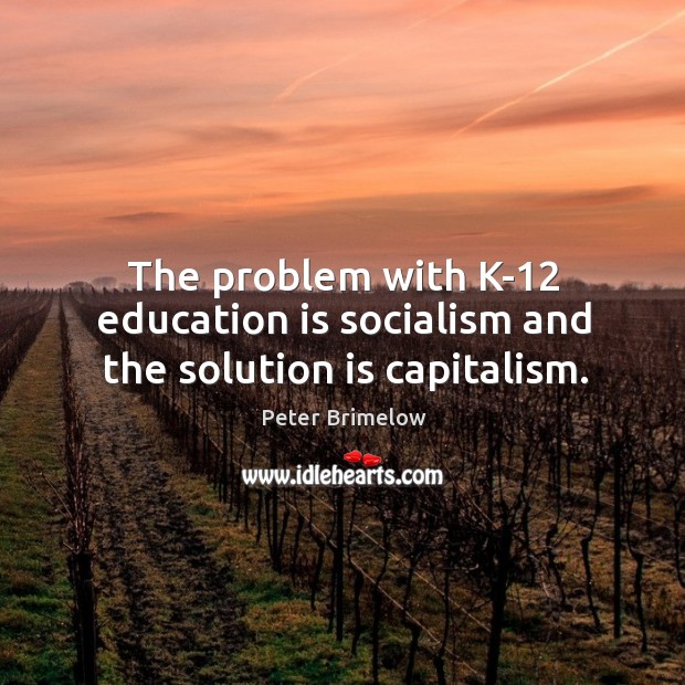 The problem with k-12 education is socialism and the solution is capitalism. Image