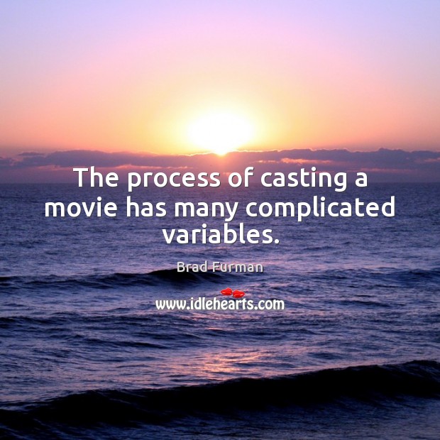 The process of casting a movie has many complicated variables. Brad Furman Picture Quote