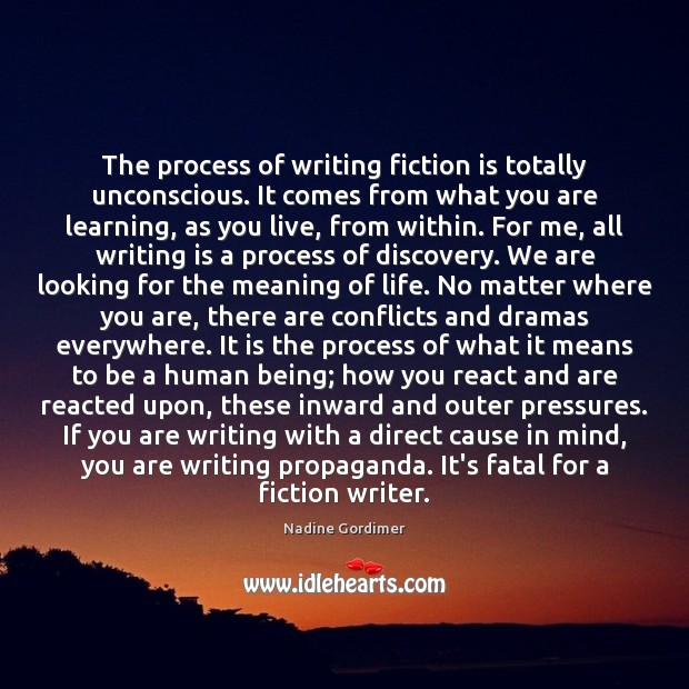 The process of writing fiction is totally unconscious. It comes from what Nadine Gordimer Picture Quote