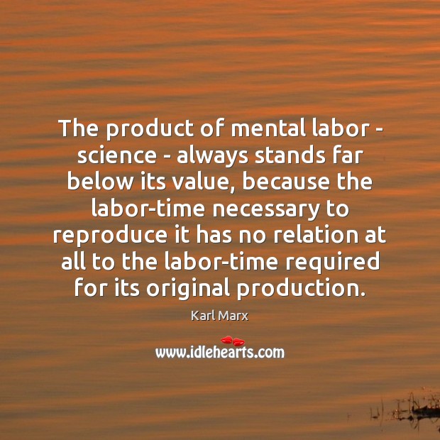 The product of mental labor – science – always stands far below Karl Marx Picture Quote