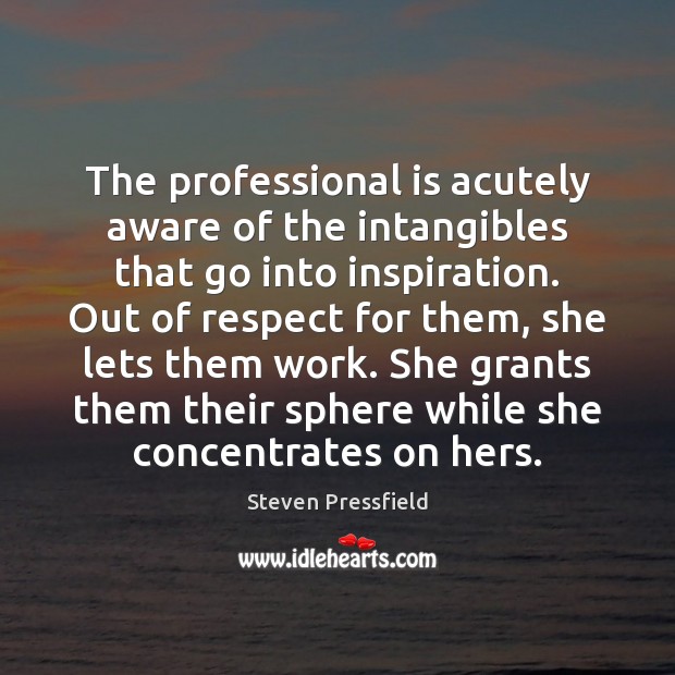 The professional is acutely aware of the intangibles that go into inspiration. Steven Pressfield Picture Quote