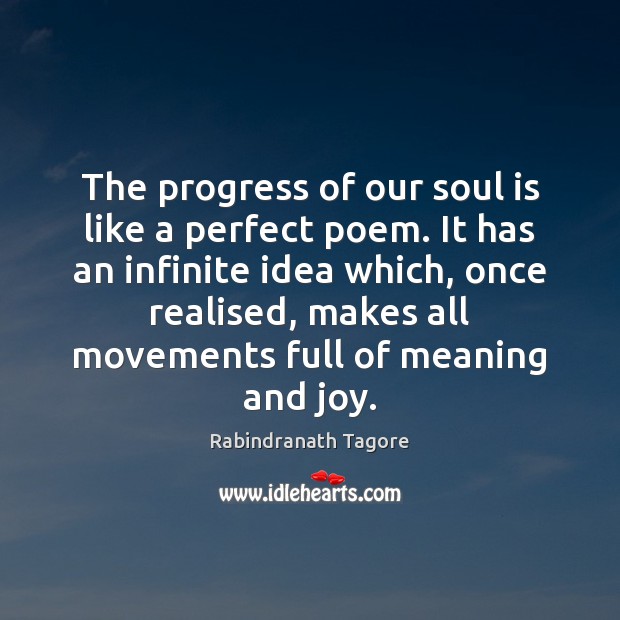 The progress of our soul is like a perfect poem. It has Rabindranath Tagore Picture Quote