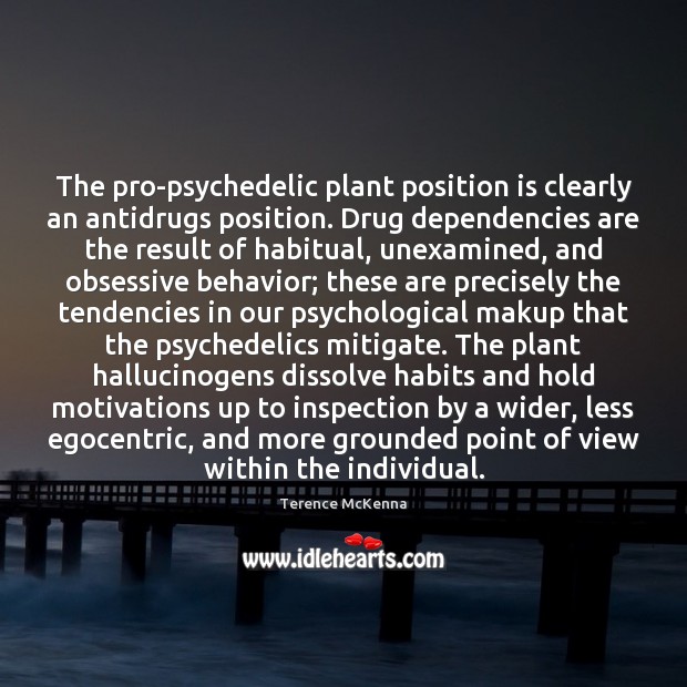 The pro-psychedelic plant position is clearly an antidrugs position. Drug dependencies are Terence McKenna Picture Quote