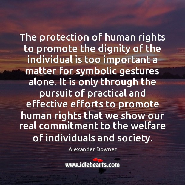 The protection of human rights to promote the dignity of the individual Alexander Downer Picture Quote
