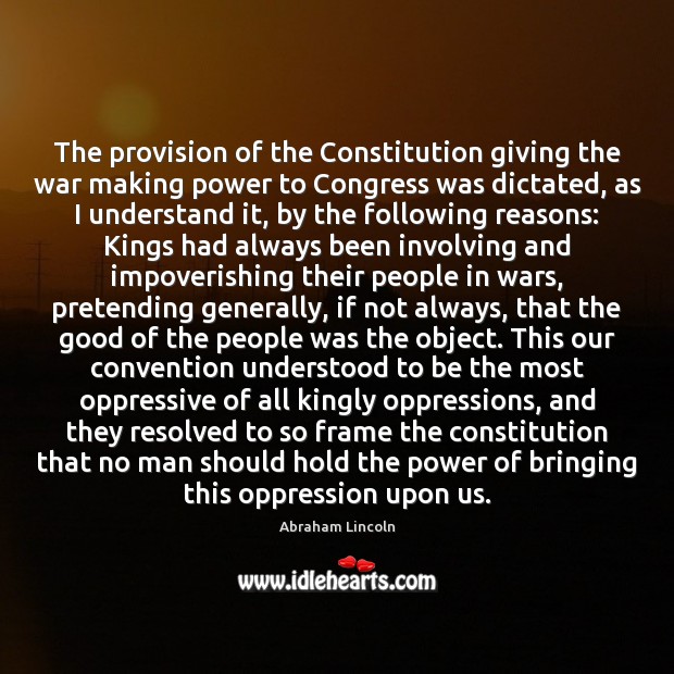 The provision of the Constitution giving the war making power to Congress Image