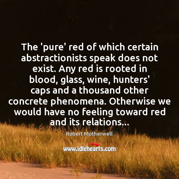 The ‘pure’ red of which certain abstractionists speak does not exist. Any Robert Motherwell Picture Quote