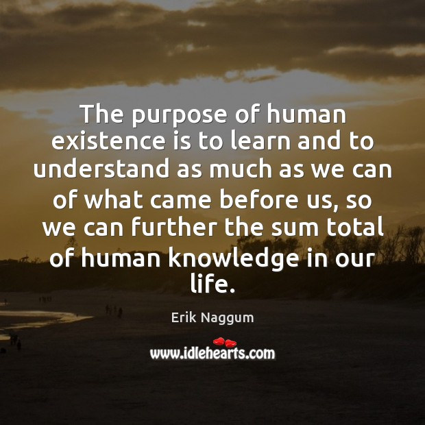 The purpose of human existence is to learn and to understand as Erik Naggum Picture Quote