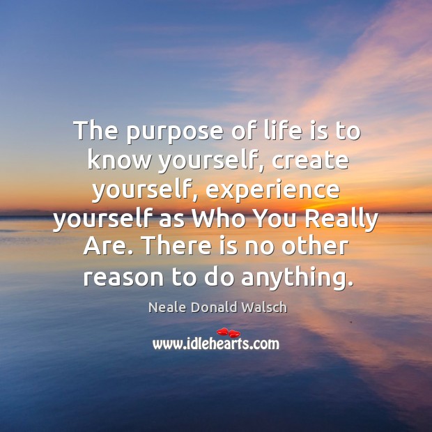 The purpose of life is to know yourself, create yourself, experience yourself Neale Donald Walsch Picture Quote