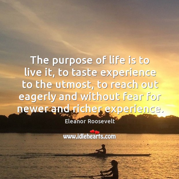The purpose of life is to live it, to taste experience to Eleanor Roosevelt Picture Quote